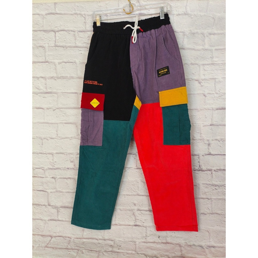 Aelfric Eden Mens Colorblock Corduroy Cargo Pants Medium Streetwear Patchwork